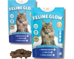 Feline glow vacht supplement voor katten - Kattensnoepjes - Voedingssupplement tegen vachtverlies, schilferige huid, rode irritatie, atopie, dermatitis - Bevat Omega 3, EPA & DHA, biotine, zink - 60 stuks