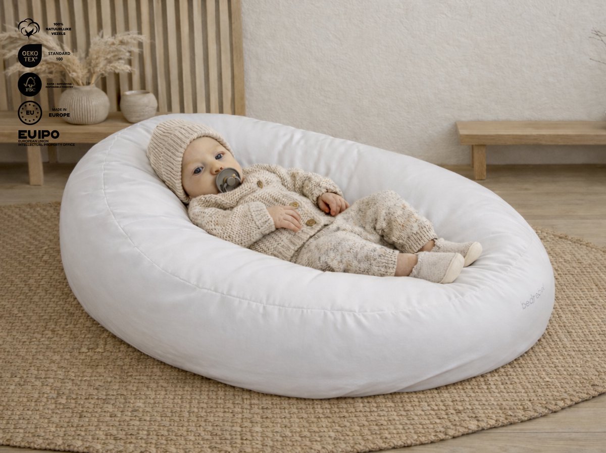 Bedrebel - Baby relax hoes voor voedingskussen zwangerschapskussen - 100% katoen percale - wit - Pure white - anti doorzakken clip - baby relaxhoes