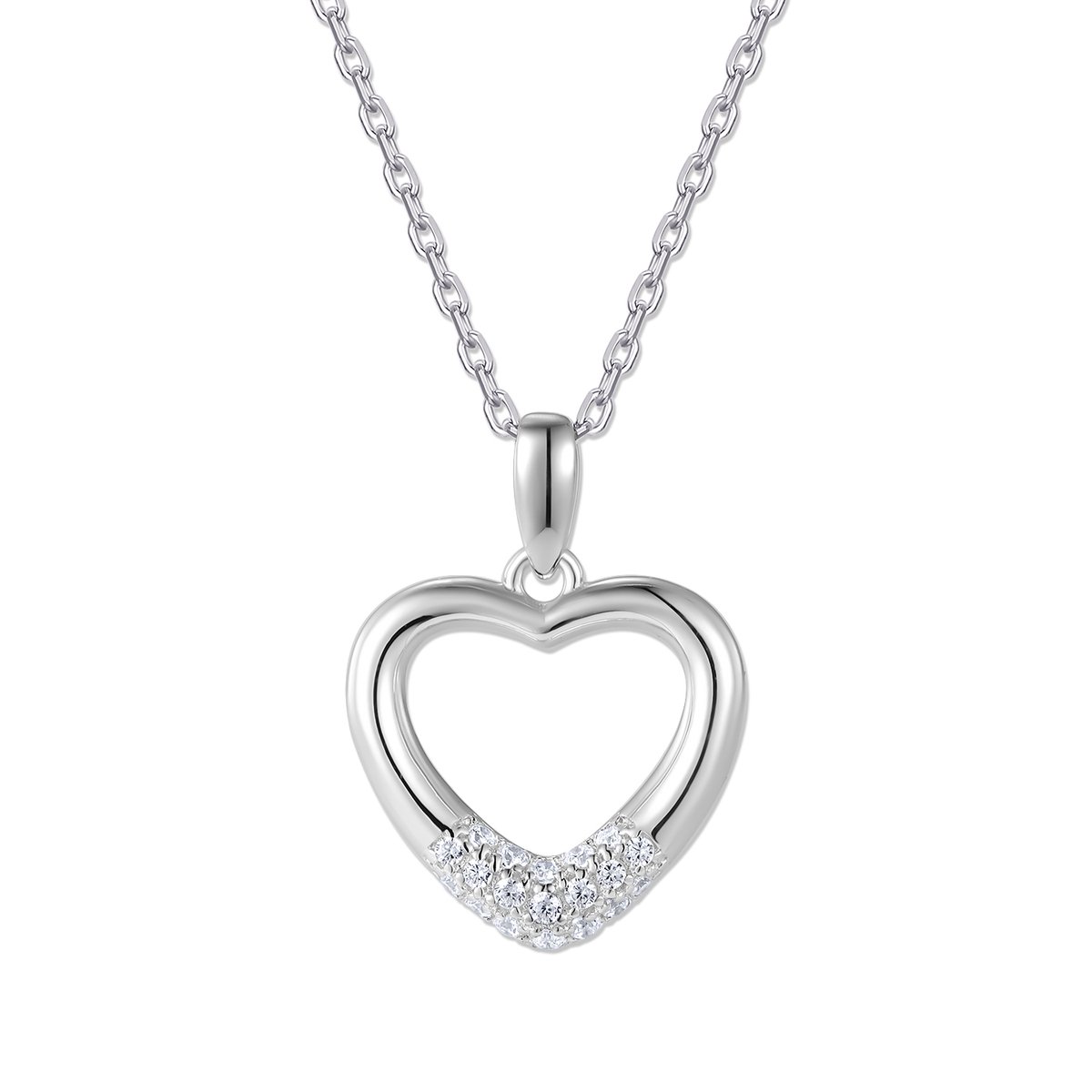 9NB-1639 – Zilveren hart ketting – Met zirkonia – Zilverkleurig – 925 zilver – 40+5 cm