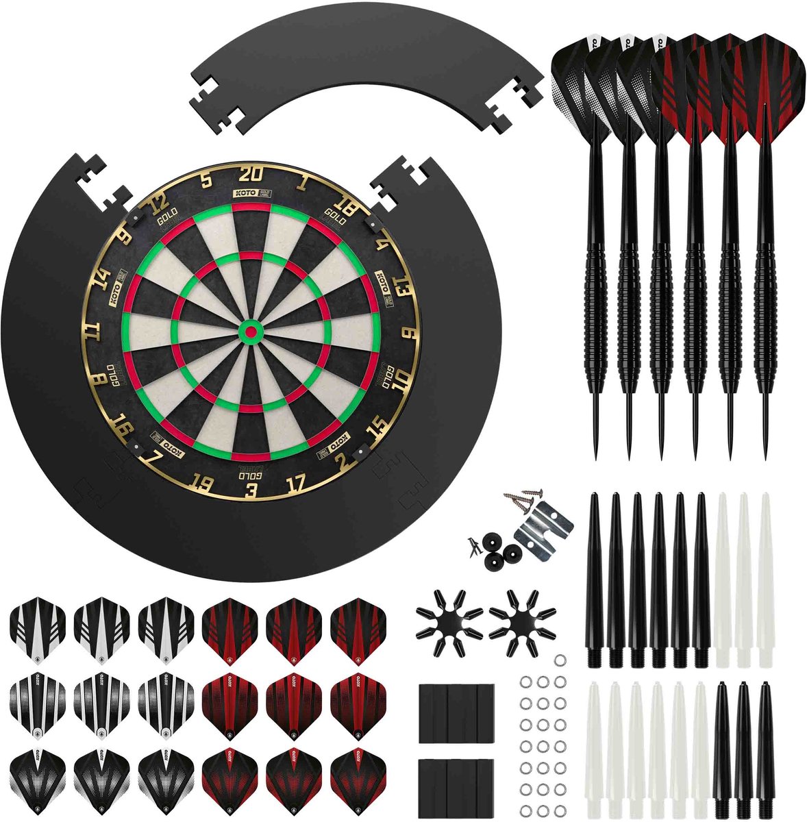 KOTO Gold Label + Puzzle Surround + 2 Sets KOTO Dartpijlen - 90-Pieces - Dartset Zwart