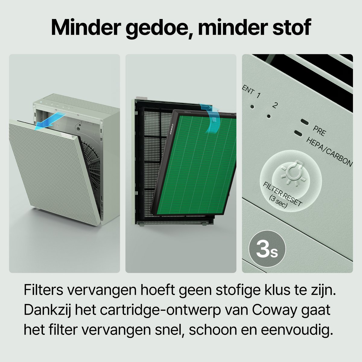 Coway Airmega 150 Luchtreiniger - Air Purifier - 281 m³/u - Wasbaar pre-filter + HEPA filter + koolstoffilter - Verwijdert tot 99,97% van ultrafijne deeltjes - Tegen stof, pollen en allergenen - Fluisterstil (20 dB) - ECARF & Quiet Mark - Groen – foto 7