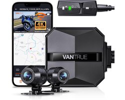 VANTRUE F1 4K + 1080P dashcam motorfiets, 5GHz WiFi GPS dashcam voor en achter, IP67, Duitse stemaanwijzingen motorcamera, 24 uur. Botsingsdetectie, Kilometerstand, WDR & HDR & App, Maximaal 512G