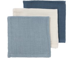 Meyco Baby Uni Pre-washed Hydrofiele Monddoekjes - Pre-washed Hydrofiel - Natural/Jeans Blue/Indigo - 30x30cm - 3-pack