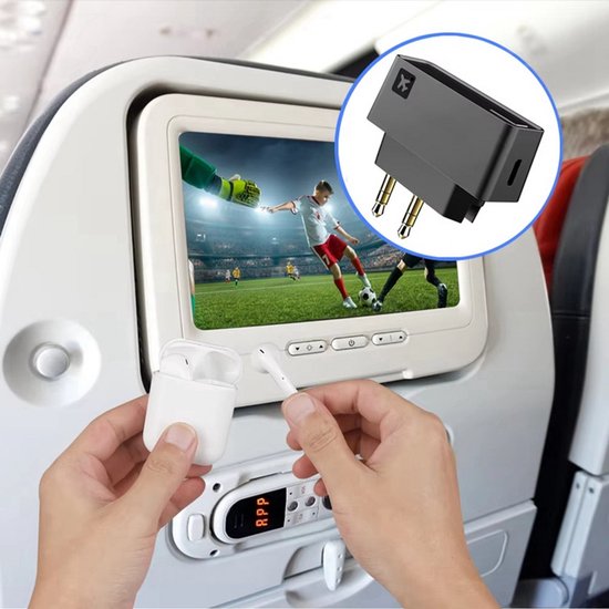 DrPhone PlanePair Bluetooth 5.0 Vliegtuig Adapter - Airline Flight Audio Transmitter - 3.5mm Dual Plug - Voor Draadloze Koptelefoons - Zwart van DrPhone — afbeelding 4