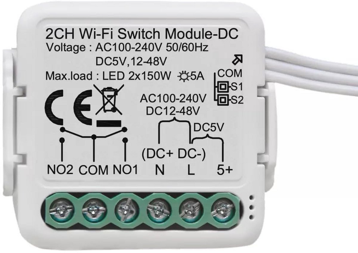 Slimme Wifi Relais Switch met 2 Kanalen - Compatibel met Smart Life en Google Home