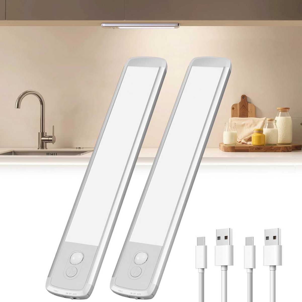 Dimbare LED Kastlamp met Bewegingssensor en USB-C Opladen - 2 Stuks