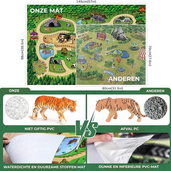 Babyspeelkleed met dieren - Speelmat - Speelkleed Baby - Montessori Speelgoed - Educatief speelgoed 3 jaar - Speelkleed - Baby gym - Educatief speelgoed 1 jaar - Baby speelgoed - Sensorisch speelgoed - Speelmat inclusief dieren - Kind XL - 145x89cm — afbeelding 4