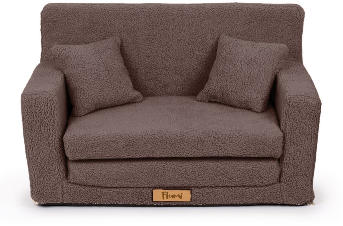 Kinderbank voor baby’s en peuters, uitklapbaar schuim 92x60x40 cm, zachte teddy-stof bruin