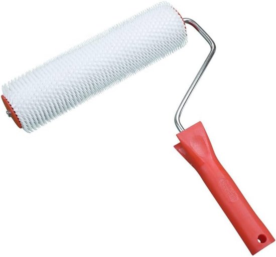 DEWEPRO® Spijkerroller 75x500mm – spijkerlengte 17 mm – Ontluchtingsroller – Betonontluchtingsroller - Stevige Metalen Beugel met 2-Componenten Handvat - Handspijkerroller