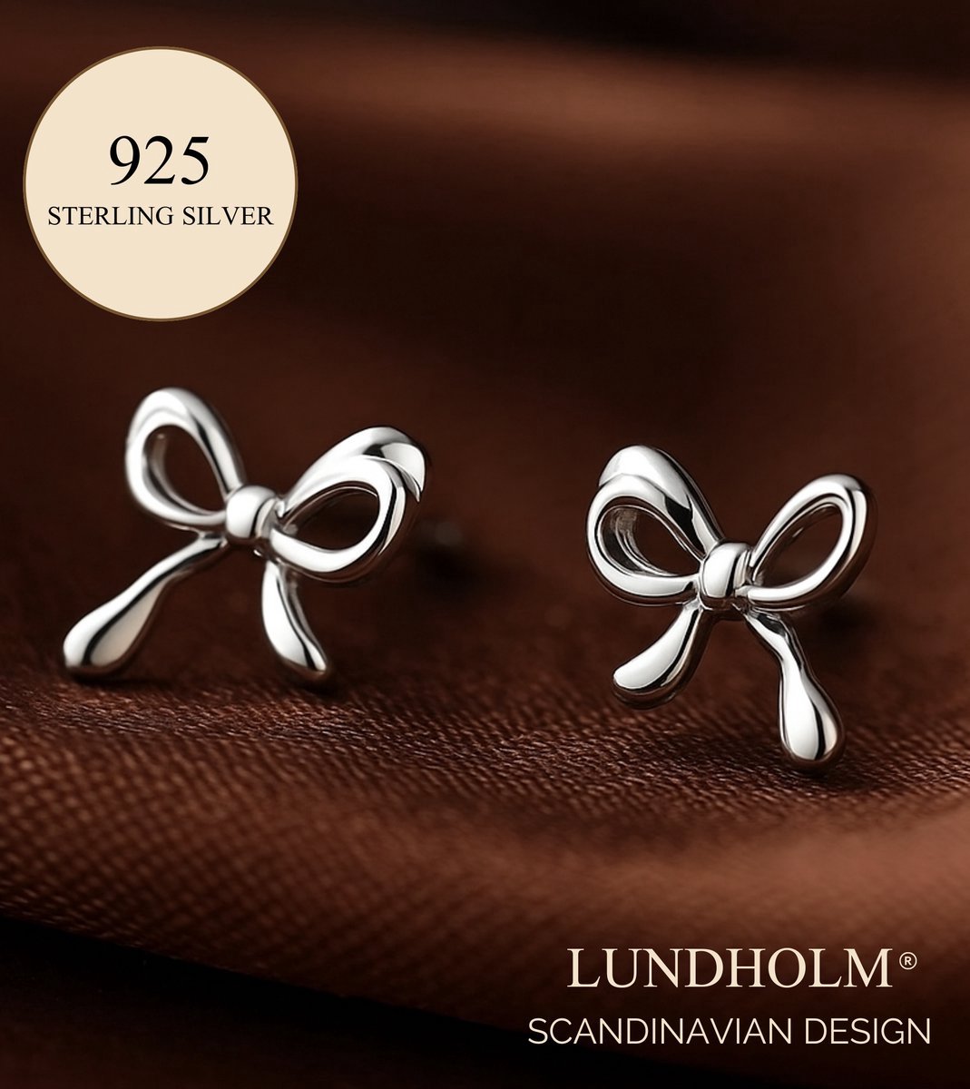 Lundholm 925 Sterling Zilver Luxe Oorbellen Dames Jewellery - Zilveren Oorknopjes Strik Minimalistisch Geometrisch Design - My Elisa Serie - Vrouwen Cadeautjes - Scandinavisch Design