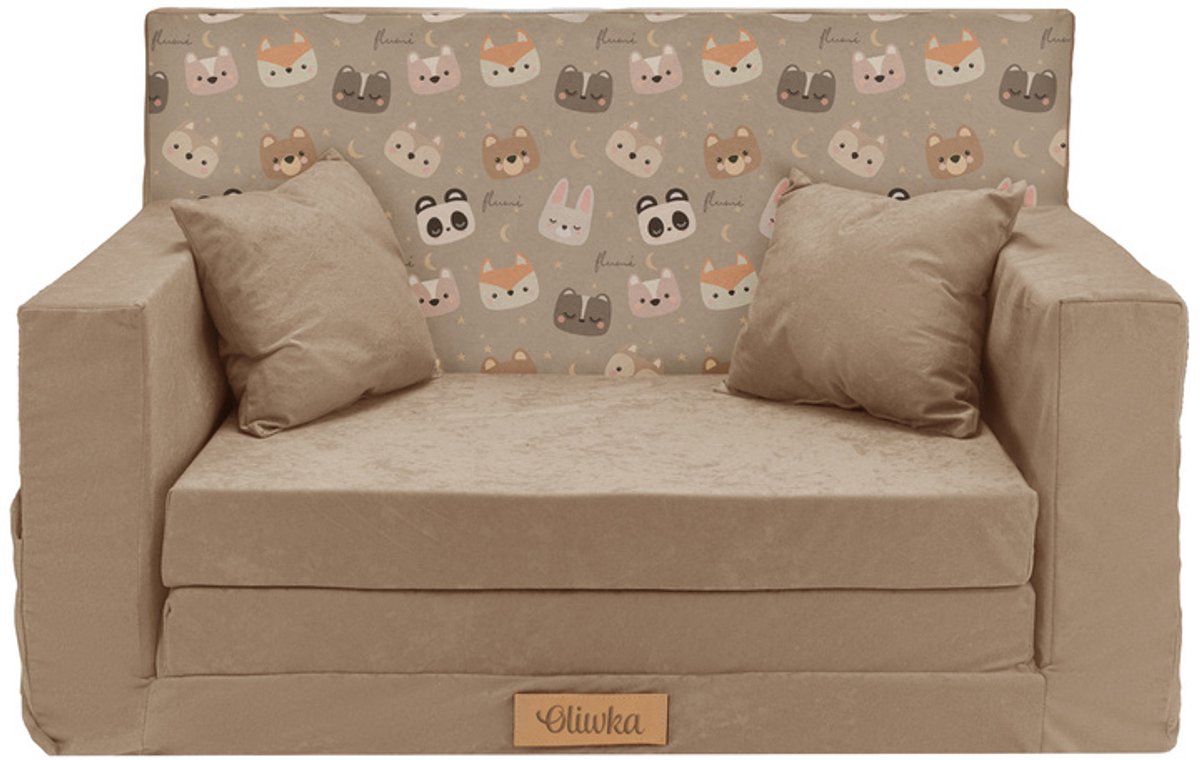 Kinderbank voor baby’s en peuters, uitklapbaar schuim 92x60x40 cm, teddyberen, beige
