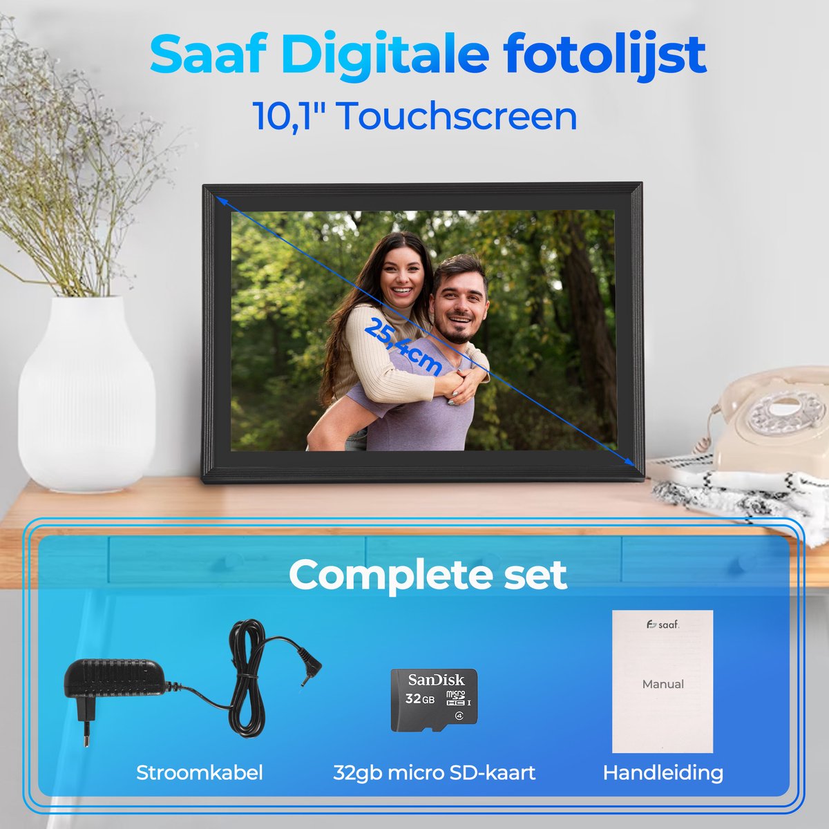 Digitale Fotolijst - Met Wifi en App - 64GB - Fotolijst - Digitale Fotolijsten - 10,1" Touchscreen - Zwart - van Saaf thumbnail 4