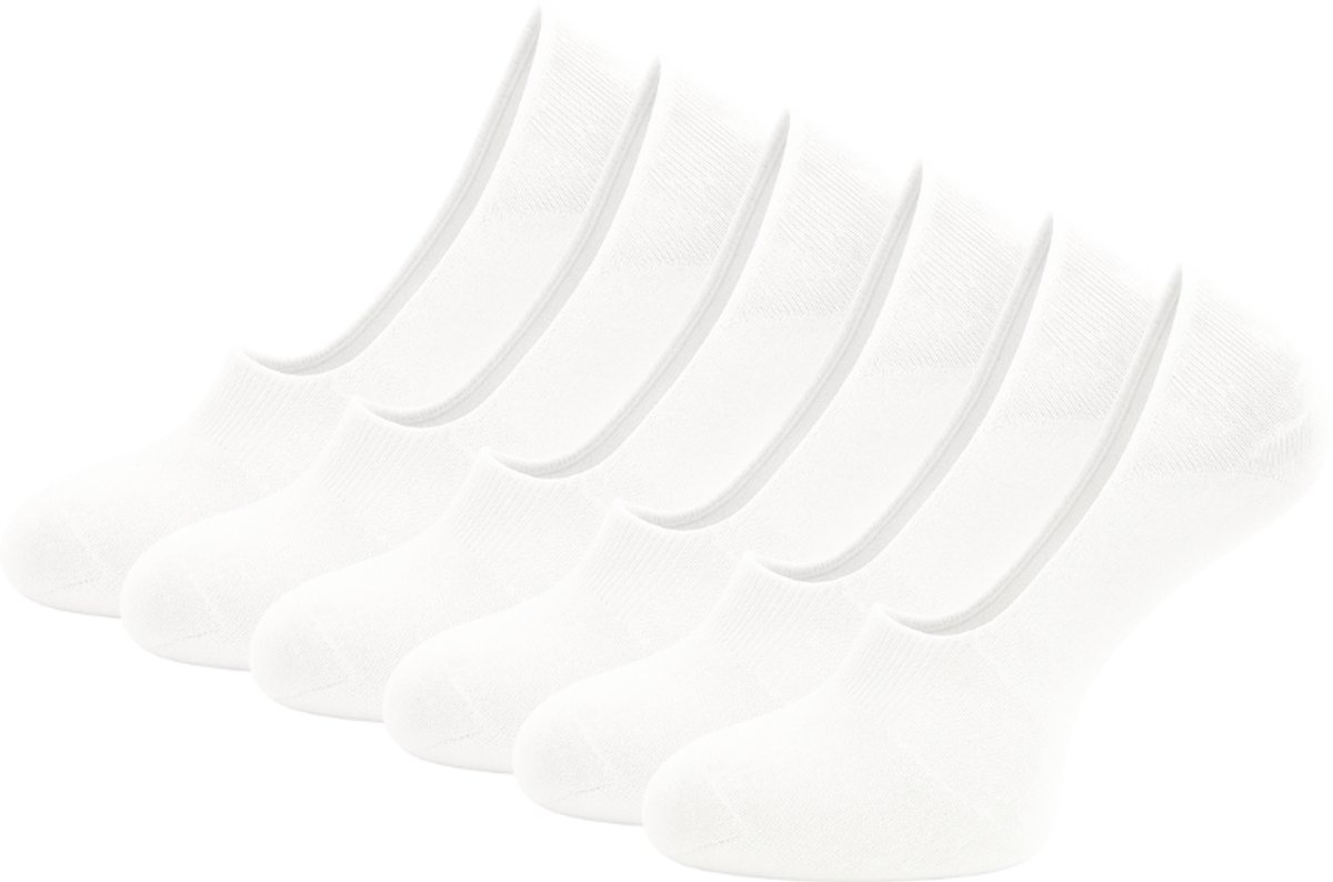 6 paar SQOTTON® Invisible sneakersokken - Footies - Siliconen hiel - Lage sneakersokken - Unisex - Wit - Maat 35-38