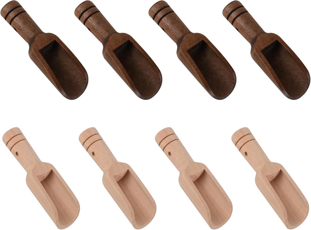 8 stuks - Mini Houten Lepels - Duurzame keukenaccessoire - Houten Schepjes - Doseerlepel - lepels voor kruiden en thee - Lepels Voor Keuken, Koken, Kruiden, Koffie, Thee, Suiker, Zout - 7.6*2.3cm