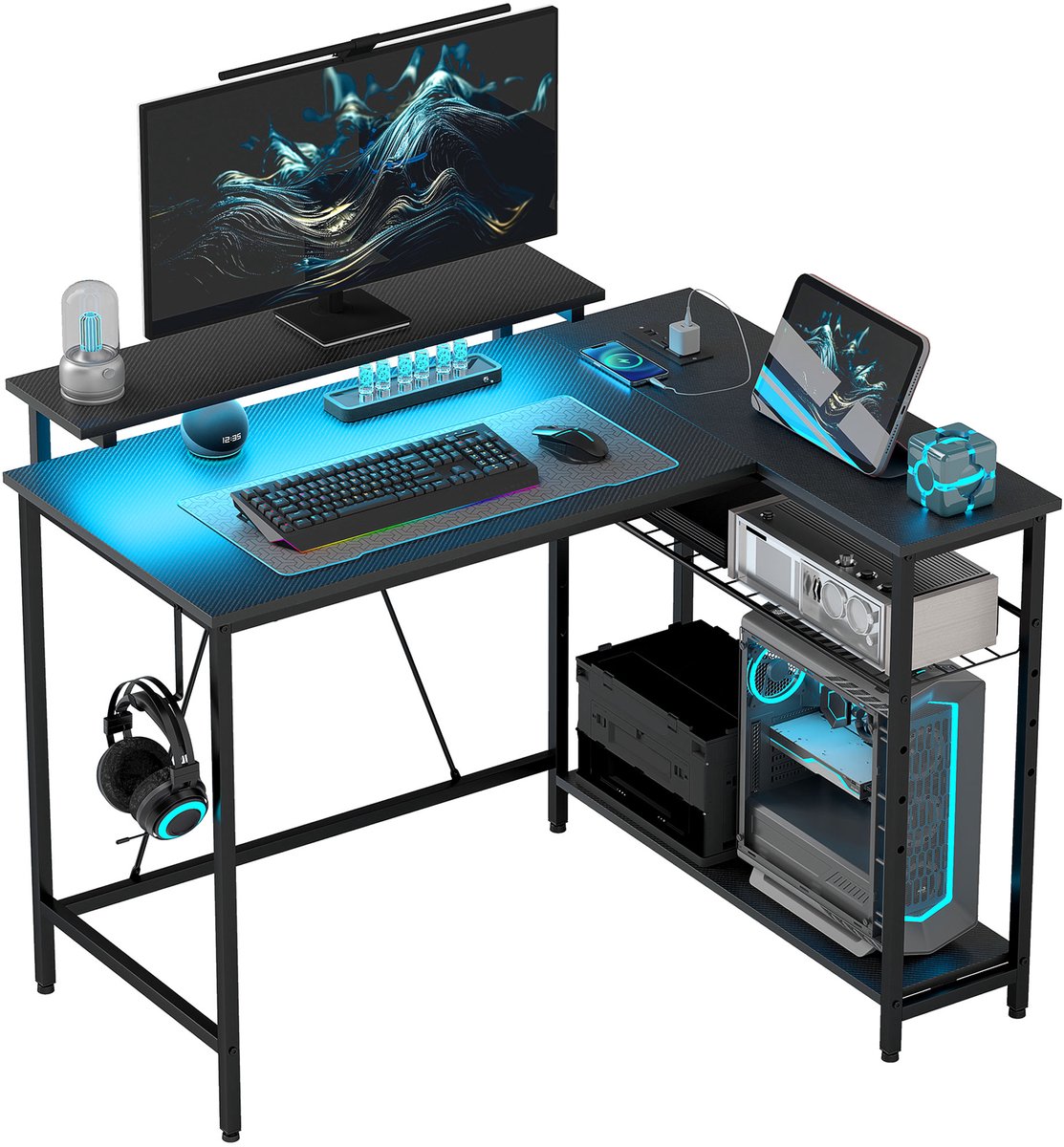 HOMCOM L-vormig computerbureau - spaanplaat - 107x80x90cm - zwart