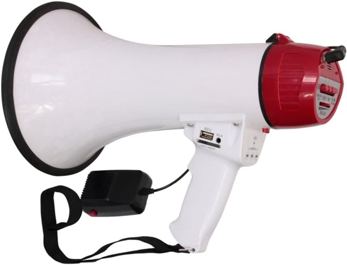 VIN® Megafoon met Sirene – Luchthoorn Oplaadbaar – Megafoon Auto – Sirene Met Instelbaar Volume - USB, SD, AUX, MP3 - Stemversterker