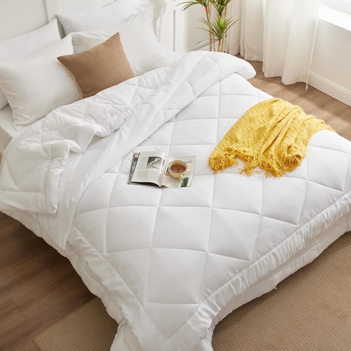 Candala Winter Dekbed, 260 x 240 cm, 4 seizoenen, 3-in-1 zomer licht + tussenseizoen gematigd, warm, winter met drukknopen, 240 x 260 cm, wit