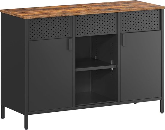 Kast – dressoir - opbergkast voor wonnkamer hal slaapkamer en keuken - metaal – met verstelbare planken en magneetsluiting – bruin met zwart
