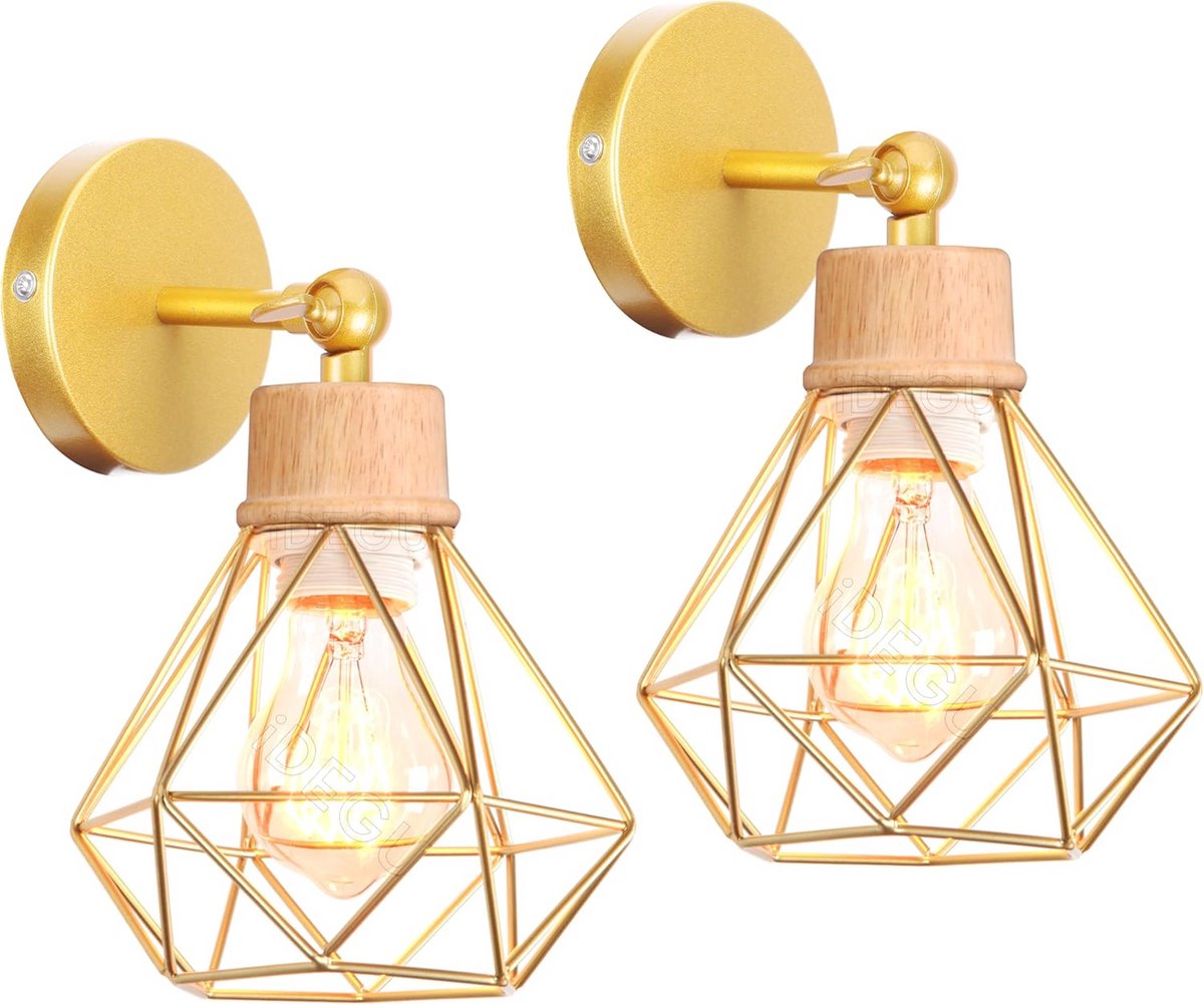 Set van 2 Industriële Wandlampen - Vintage Kooi-Design - Verstelbare Wandverlichting voor Woonkamer, Keuken en Slaapkamer