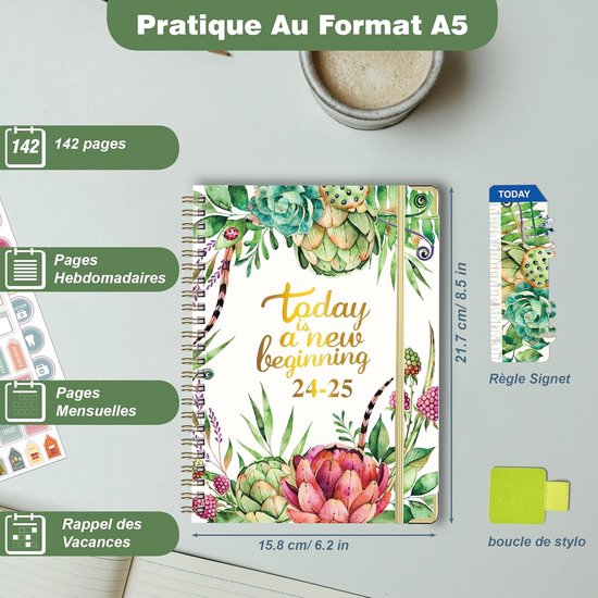 Kalender 2024/2025, weekplanner/afsprakenplanner A5, 1 week 2 pagina's met maandelijkse tabs, tas, notitiepagina's, schoolagenda 2024/25, ringband, boekenkalender, planner voor scholieren, leraren