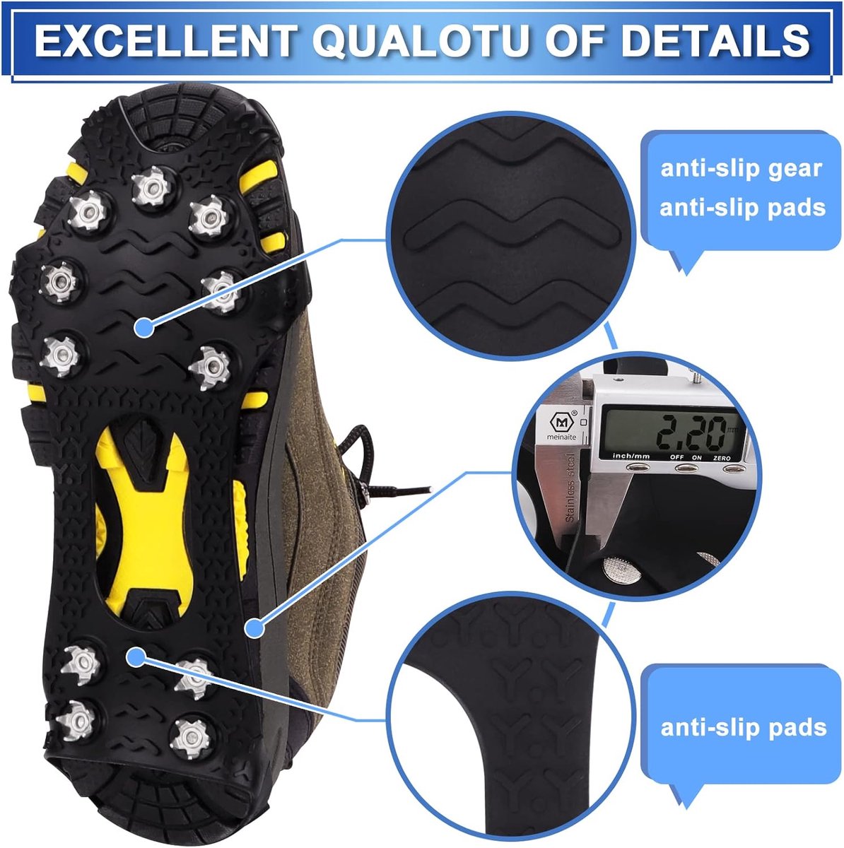Candala IJs Sneeuw Grips Ice Grippers Tractie Schoenplaten Schoenen en Laarzen Rubber Sneeuw Spikes Stijgijzers met 11 Stalen Studs Anti-slip Winter Ice Tractie Fit voor Wandelen Vissen Klimmen Geel