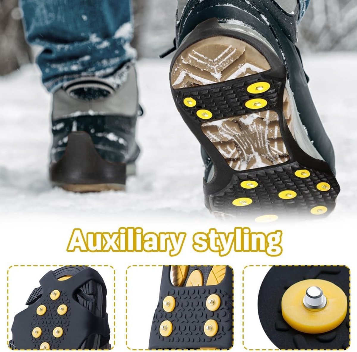 Candala Bergschoenen spikes voor schoenen winter met 11 tanden antislip schoenspikes schoen spikes tractie sneeuw grepen schoenklauwen ijs sneeuw grips voor winter outdoor sport klimmen Geel