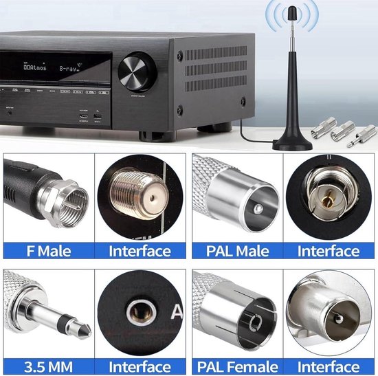 FM/DAB/DAB+ Kamerantenne Met Versterker - Telescopisch, Magnetische Voet, 3 Meter Kabel - Voor Hifi-ontvangers En Stereo-installaties
