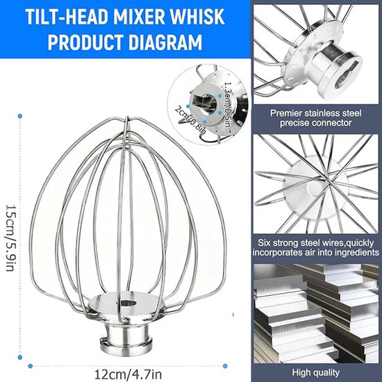 Garde - RVS - Garde Geschikt voor K45WW KitchenAid draadgarde - Vervangende staande mixer - Keukenmix Accessoires - Opzetstuk Eierklopper - Taart Mayonaise Garde van KitchenAid — afbeelding 5