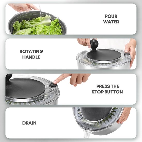 Premium 5,3-Qt Roestvrij Stalen Slacentrifuge met Stopknop - Vaatwasmachinebestendig en BPA-vrij van premium — afbeelding 4
