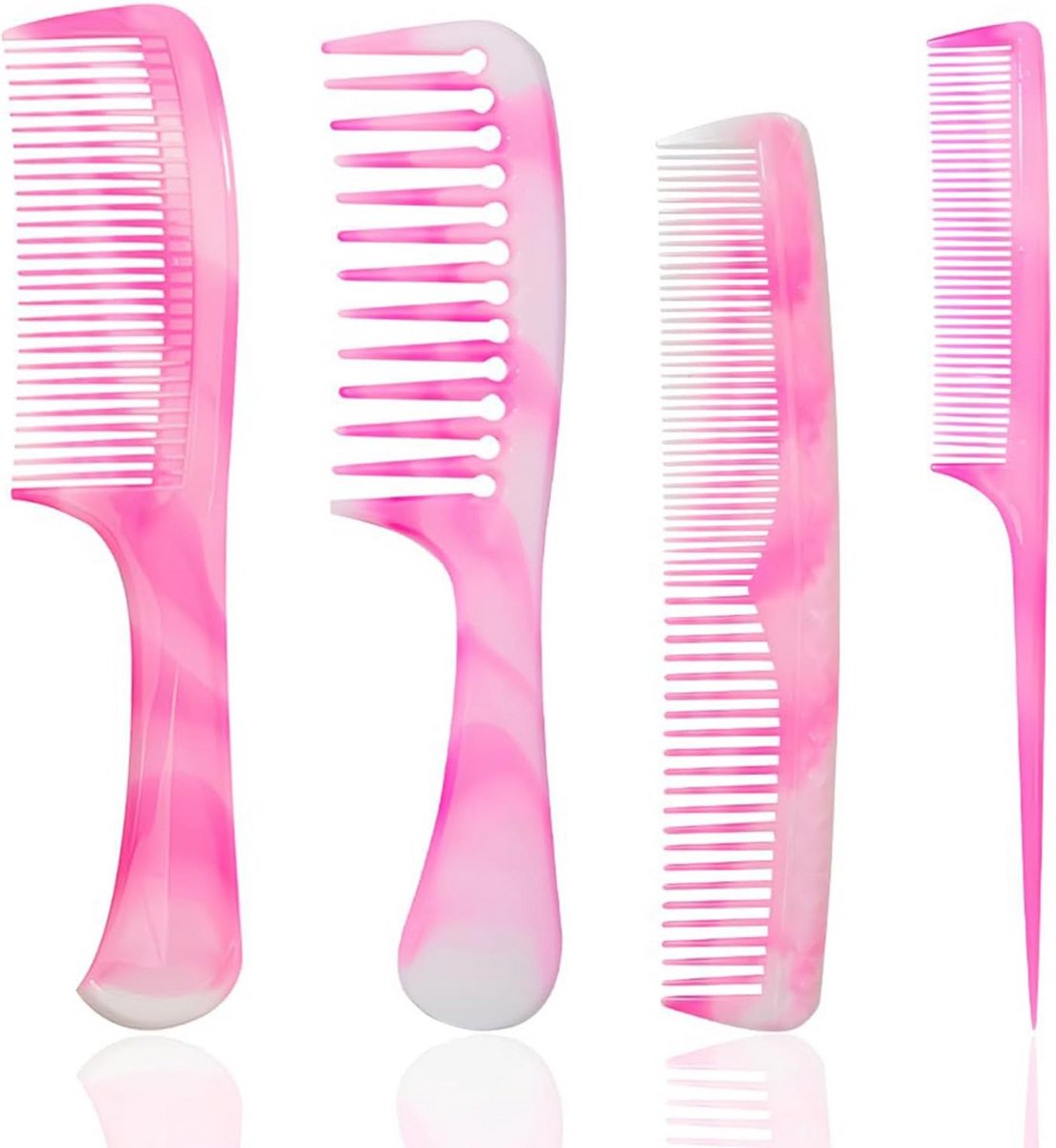 Roze Haarkam Set - 4 Stuks met Brede en Fijne Tanden - Geschikt voor Mannen en Vrouwen