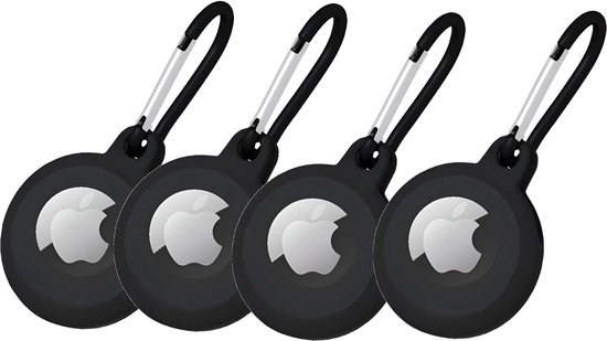 Vier zwarte hoesjes met karabijnsluiting en Apple logo.