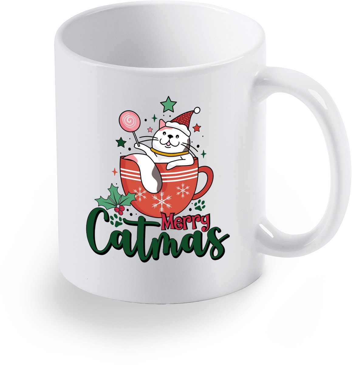 Bedrukte beker Merry CATmas / Christmas Kat in kopje - Koffie mok - Geschenk - gepersonaliseerd cadeau
