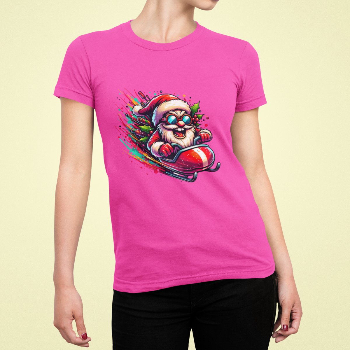 Turbo Santa - T-shirt Vrouw - T-shirt Roze - Kerst T-shirt - Maat XL - Kerst Cadeau Vrouwen - Limited Edition