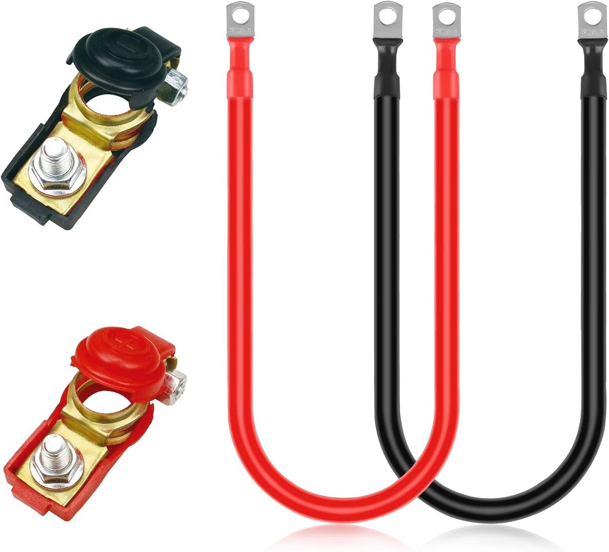 Accukabels 2 stuks 16 mm² 5 AWG 12 V met ringklemmen voor voertuigen en boten