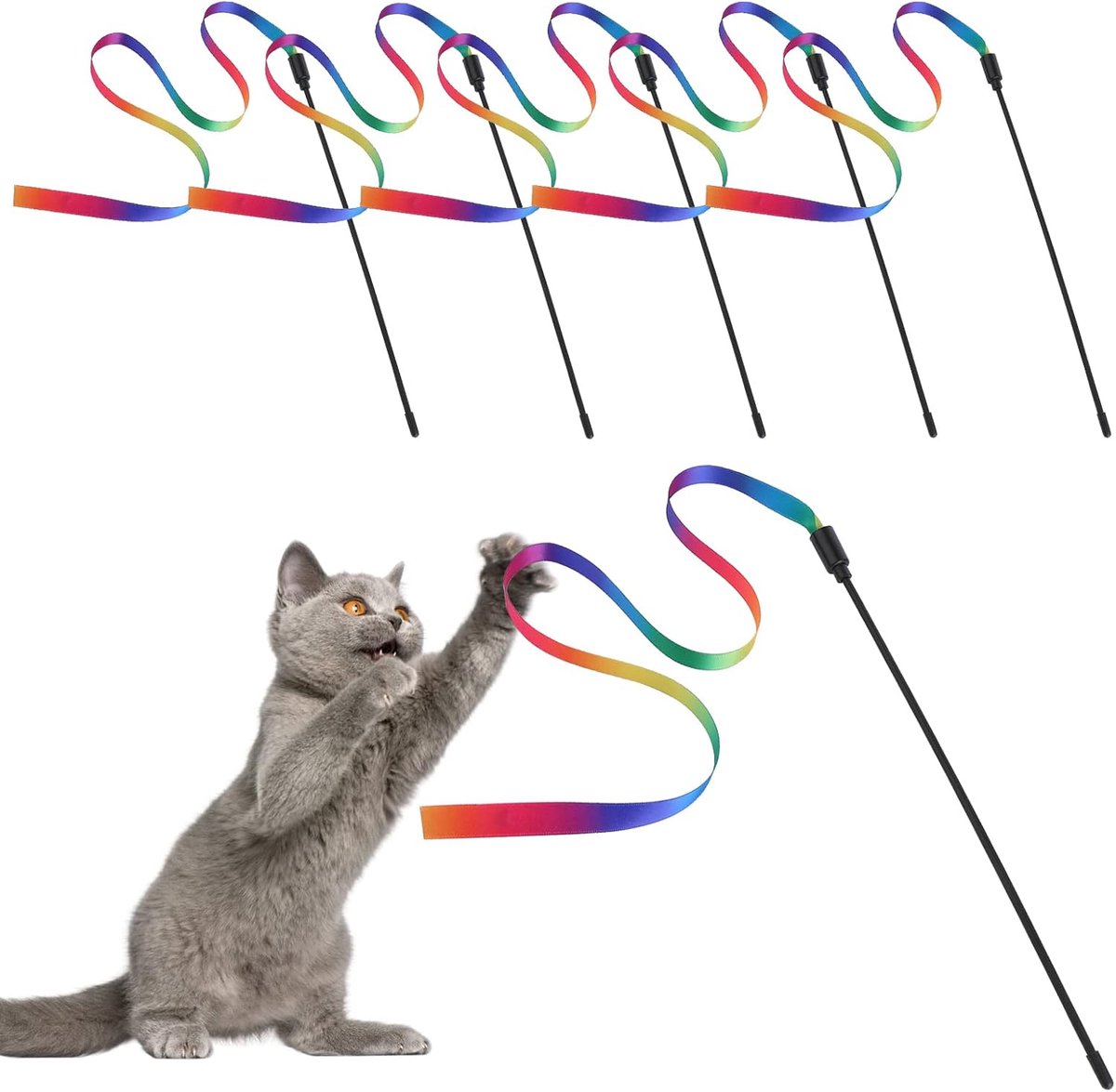 Cat Wand Interactive Toys - 5 Sets Colorful Fabric Ribbon Sticks - Cat String Toys voor Indoor Vermaak - Pet Toys voor Kitten Athleten Accessoires