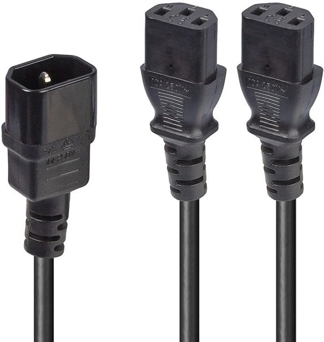 2m Y Splitter Extension Lead Kabel IEC C14 naar 2 x IEC C13 - Zwart