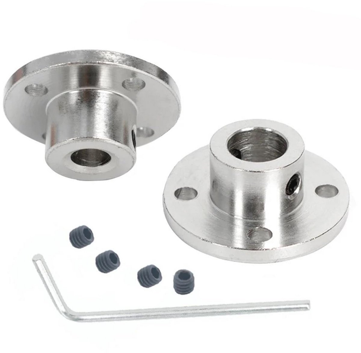 Flenskoppelingsverbinder - Askoppeling motor - Modelbouw aandrijving - Aluminiumlegering constructie - 2 stuks 7 mm - Zilver