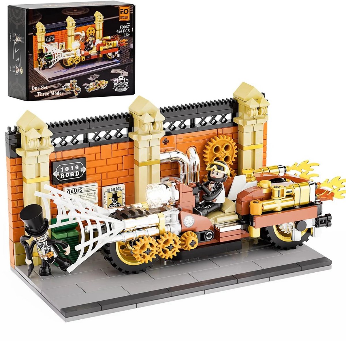 Lumibricks Steampunk Motercycle Pursuit Bouwpakket - Met LED verlichting - Miniatuur huisjes - DIY modelbouw met 424 bouwstenen - Bouwpakketten volwassenen - Bouwdoos F9067