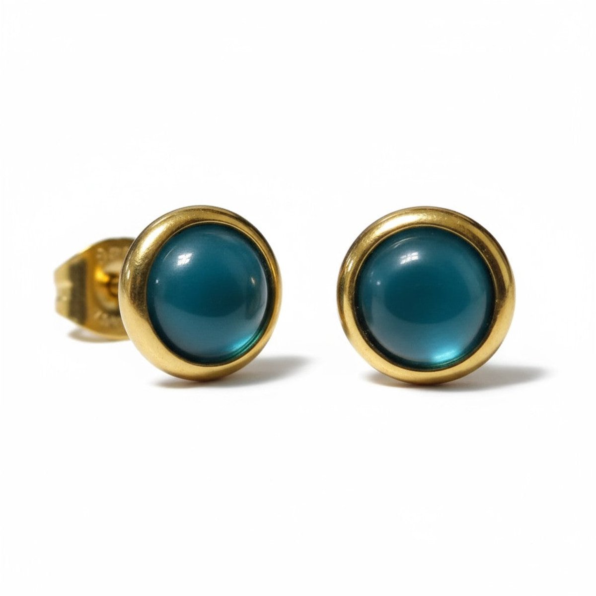 Aramat Jewels | Oorbellen | Kattenoog Oorbellen 8mm – Blauw - Goudkleurig | | | |8mm | Staal | Kinderen, Volwassenen | Verkleurd niet