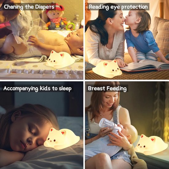 Nachtlampje met 16 Kleuren - Dimbaar Kattenlampje voor Kinderkamer - Siliconen Nachtverlichting en Kawaii Kamerdecoratie — afbeelding 5