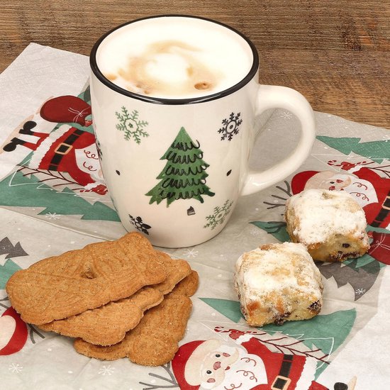 Glühwein Mokken Kerst MamboCat Kerst Mokken Set Van 6 - 300 Ml Aardewerk Met Kerstboom Print | Voor Glühwein, Koffie En Kerstfeest Vaatwasserbestendige Kerst Mokken