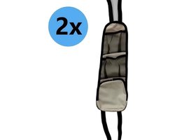 Auto opbergzakken - tweedelige set opbergzakken voor de zijkanten van de autostoel - met 3 zakken - net ophangtas voor de voorstoel - duurzame opbergtas voor de bekerhouder - geschikt voor alle automodellen - 42*14cm -Gebroken wit