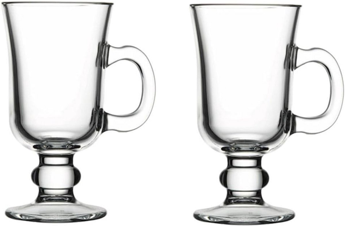 Set van 2 230ml behandelde Ierse koffieglazen kopjes/mokken