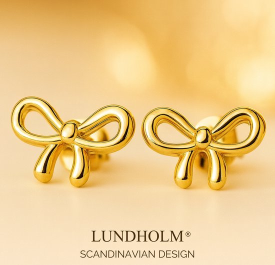 Lundholm Oorknopjes Dames Strikje Goudkleurig - Premium Stainless Steel - Kleine Oorbellen - Vrouwen Cadeautjes tip - Scandinavisch Design