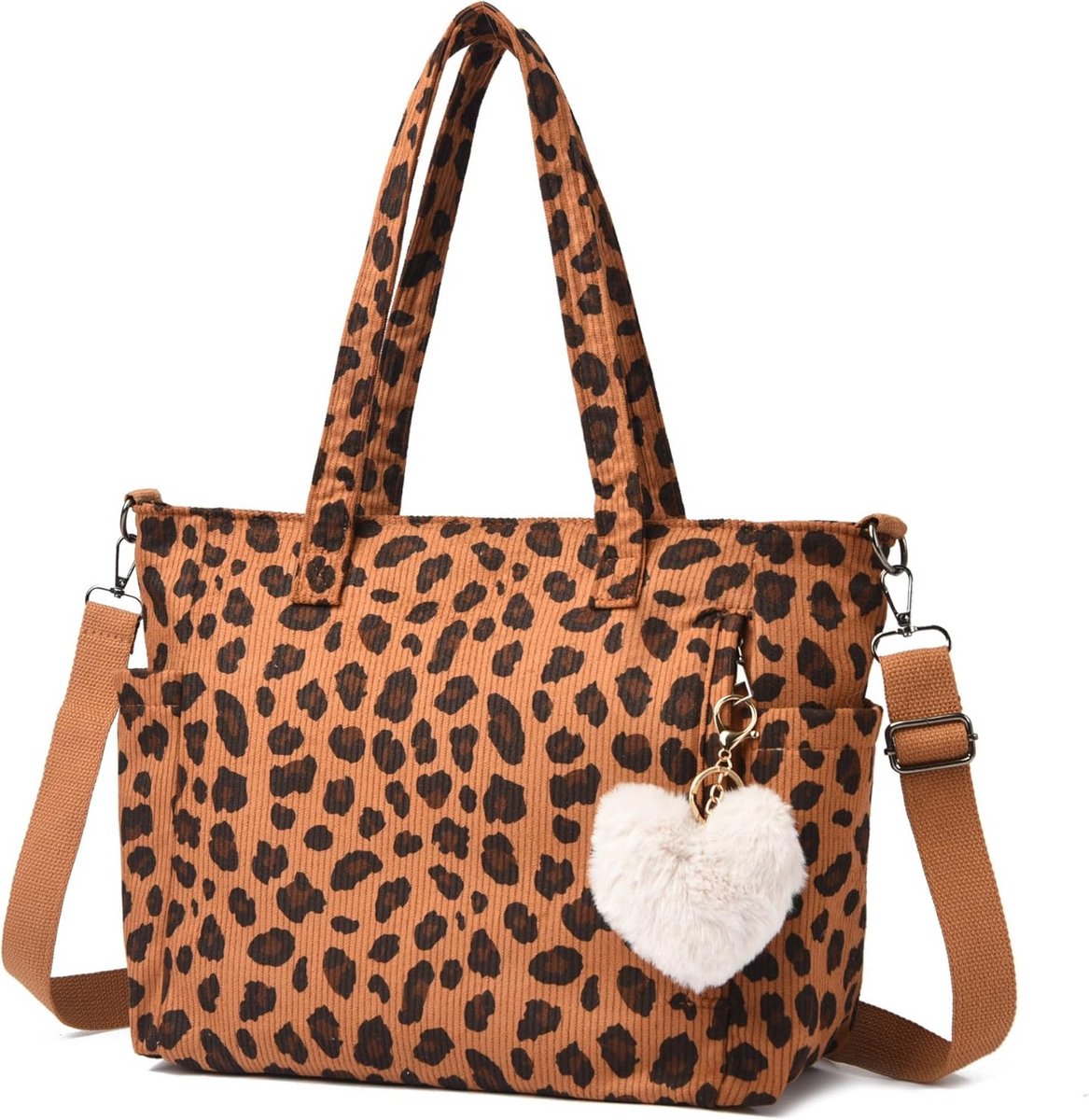 Ruime Corduroy Schoudertas – Handtas met Ritsluiting voor Werk, School & Winkelen