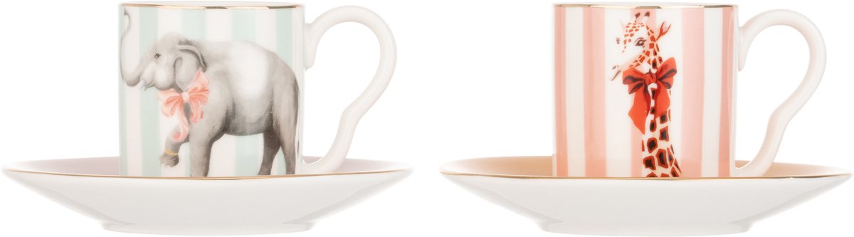 Yvonne Ellen London - Espresso kop en schotel dieren Set - Porselein - Cadeauset