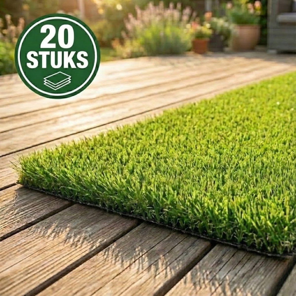 Niba® Kunstgras 2x1m - 20 stuks - 20mm hoog - Grastapijt voor Balkon, Camping & Deurmat