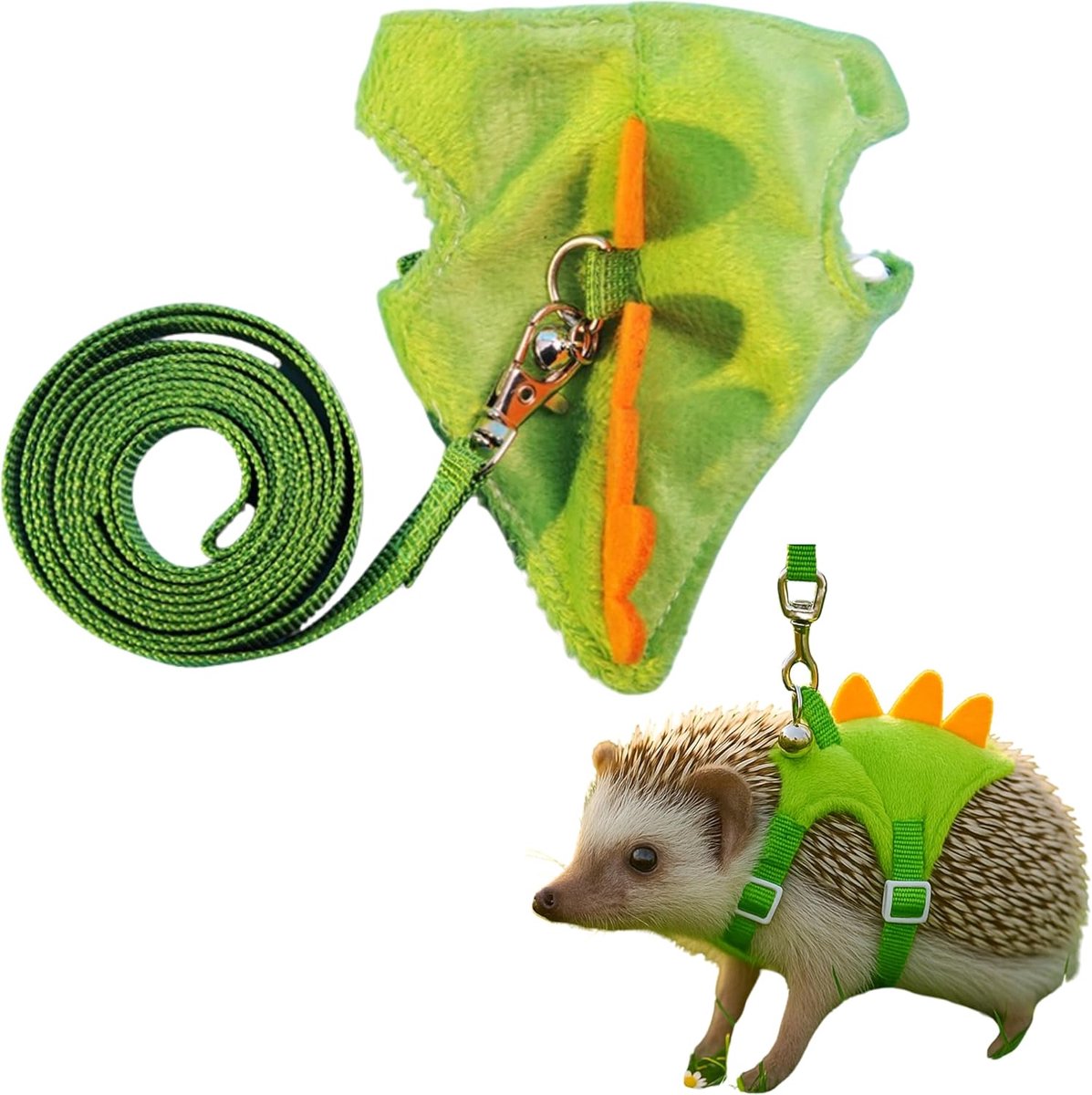 Egelriem en -tuigje, kledingaccessoires, dinosaurusvormig tuigje voor training en spel, kleding voor fretten, cavia’s en hamsters, egelaccessoires, caviakostuum (groen).