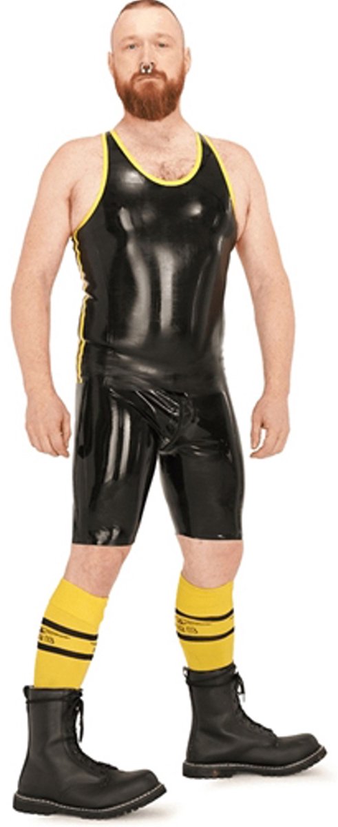 Mister b rubber muscle shirt black yellow large