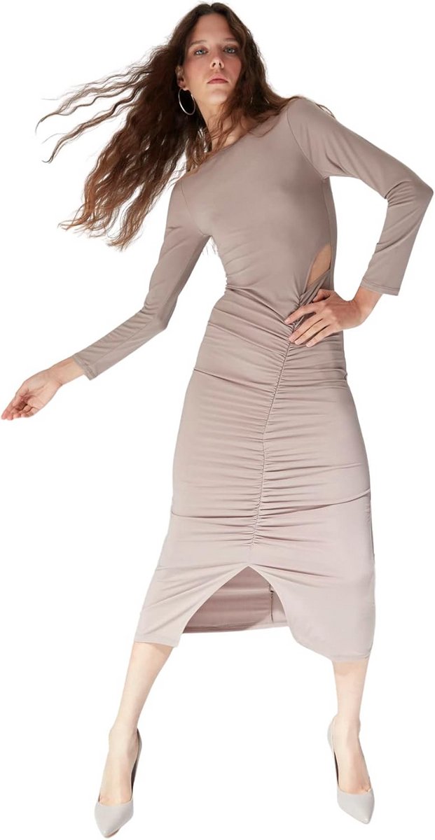 Gebreide Maxi Jurk voor Dames met Ronde Hals en Bodycon Pasvorm